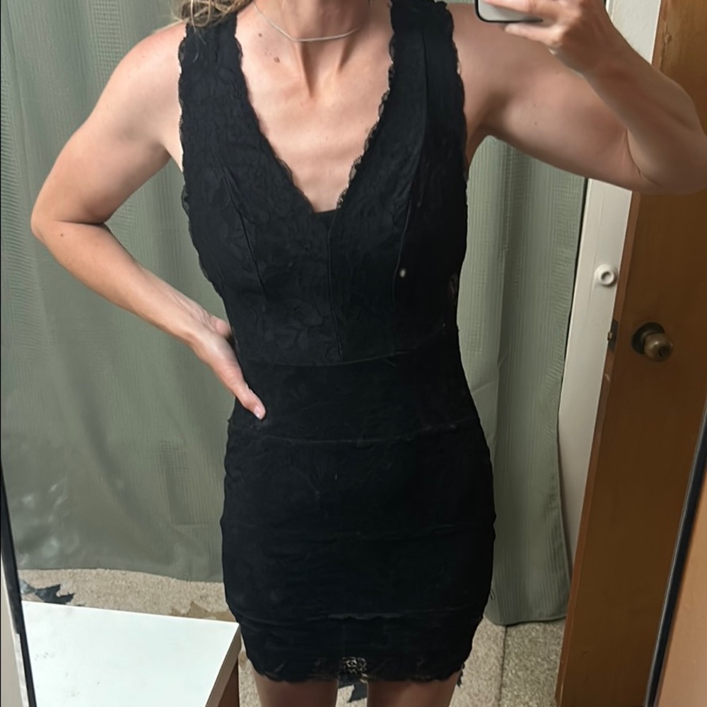 Elegant Black Lace Dress Bodycon S